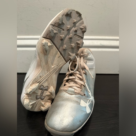 Under Armour Leadoff Mid RM Jr 'White Silver' Size 2.5Y Kids Baseball Cleats - Picture 3 of 10